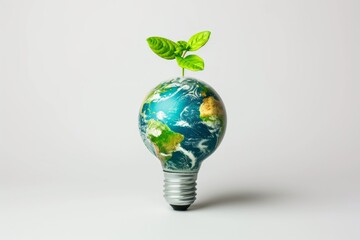 Eco friendly lightbulb with leaves. Green energy, Save the planet, Renewable and sustainable energy concept, Environmental conservation