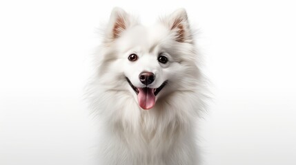 Happy cute small dog with on white background celebrating Valentine day. Valentine's day, birthday, mother's, women's day, holidays concept.