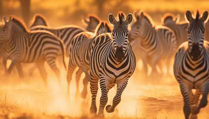 Fototapeta na wymiar A striped zebra stands in the African wilderness, surrounded by beauty generated by AI