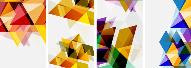 Colorful bright triangles with various colors and transparencies. Vector illustration For Wallpaper, Banner, Background, Card, Book Illustration, landing page