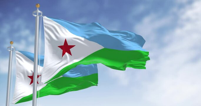 National flag of Djibouti waving in the wind on a clear day