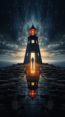 Rolgordijnen lighthouse in the night © Shijil