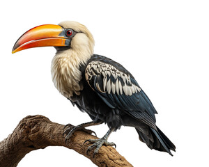 hornbill sitting on branch with transparent background