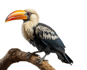  hornbill sitting on branch with transparent background