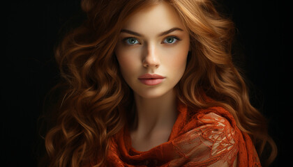 Fototapeta premium Beautiful woman with long blond hair looking at camera sensually generated by AI
