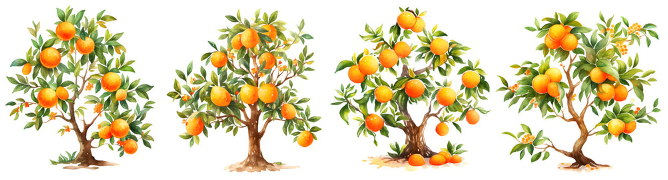 Watercolor orange tree clipart for graphic resources
