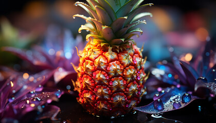 Fresh pineapple, nature sweet, healthy, tropical refreshment on summer backgrounds generated by AI