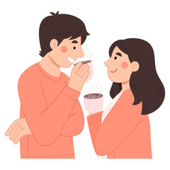 Vector illustration of romantic couple's morning coffee