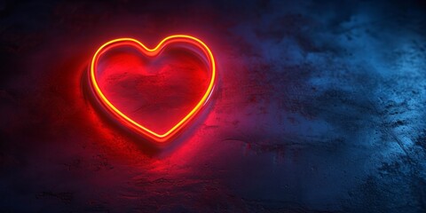 Neon heart shaped light on a dark background.