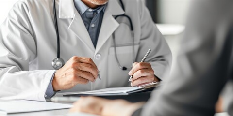 Fototapeta premium Doctor consulting with a patient experiencing chest discomfort.