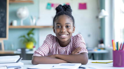Fototapeta premium African American girl smiling confident doing school homework at home