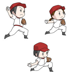 野球のピッチャーの投げ方のイラスト3パターン・女子