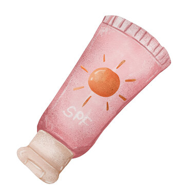 recommend clip art: watercolor sunscreen protection, summer skincare sunblock uv lotion illustration clip art