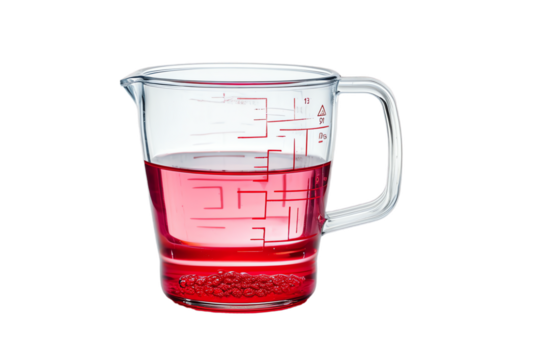 The cup appears to be made of heat-resistant glass. The measuring cup on a transparent background.