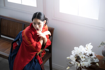 日本の美しい着物、袴のカッコイイ前撮りや記念写真の俯瞰イメージ...