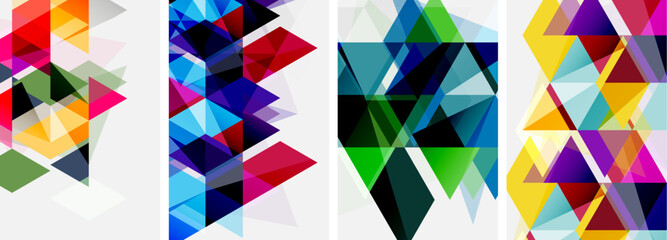 Colorful bright triangles with various colors and transparencies. Vector illustration For Wallpaper, Banner, Background, Card, Book Illustration, landing page