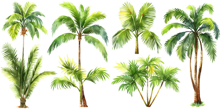 Watercolor palm and coconut tree clipart for graphic resources