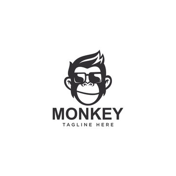 Monkey head logo design template. Monkey mascot logo vector. Animal vector illustration. Geek monkey logo. Chimpanzee vector logo design