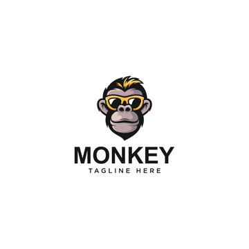 Monkey head logo design template. Monkey mascot logo vector. Animal vector illustration. Geek monkey logo. Chimpanzee vector logo design
