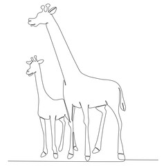 Continuous one-line drawing. Giraffe walking symbol. Logo of the giraffe. Vector illustrations