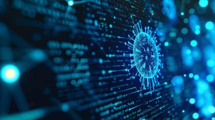 Technology computer network cyber crime  security hacker virus programming abstract binary codes and symbols digital background. Generative AI