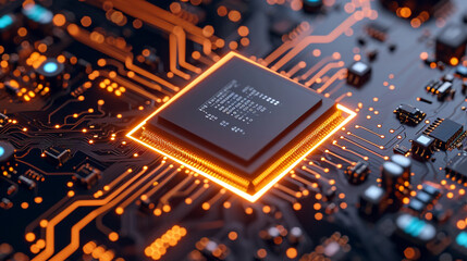 Fototapeta na wymiar Artificial intelligence micro chip with circuit board.