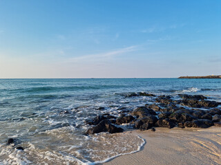 This is Gwakji Beach in Jeju Island, which has basalt rocks.