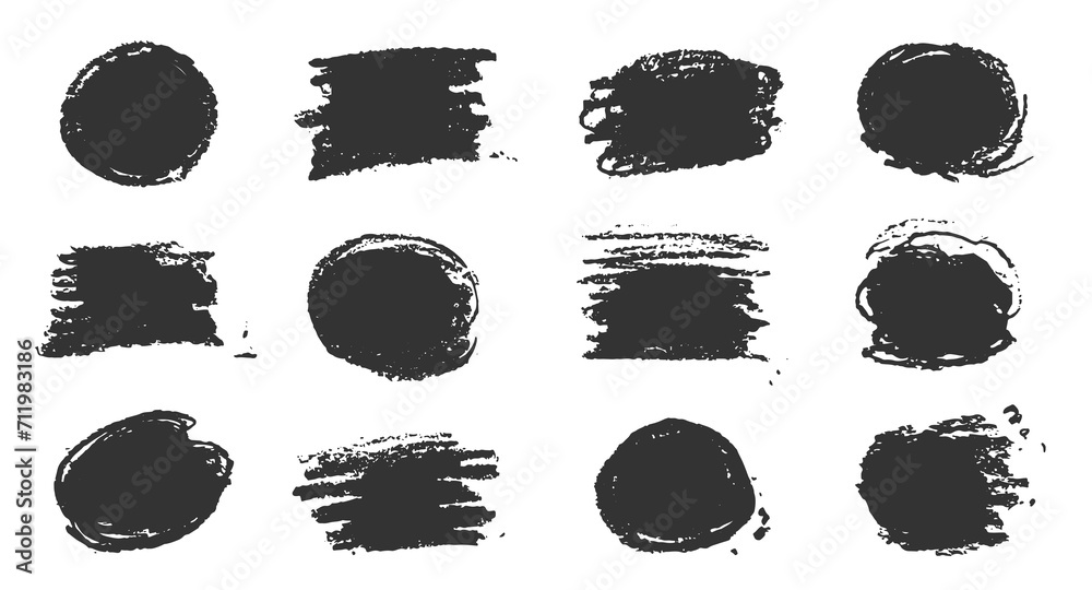 Aufkleber Chalk texture stain set. Hand drawn chalk background doodle effect stain collection for crayon brush design, scratch frame shape. Crayon texture pencil effect. Vector illustration.