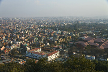 View of houses and residential areas in Kathmandu seen from Swayambunath Temple.