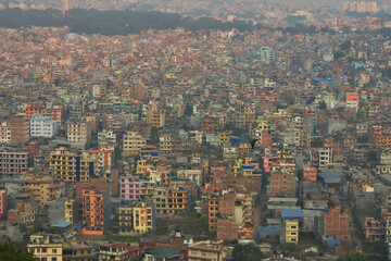 View of houses and residential areas in Kathmandu seen from Swayambunath Temple.