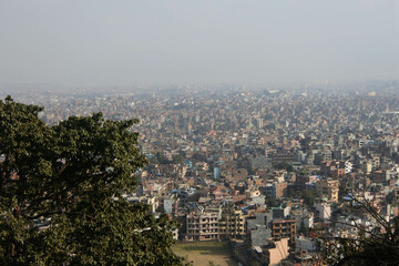 View of houses and residential areas in Kathmandu seen from Swayambunath Temple.