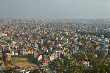 Fototapeta premium View of houses and residential areas in Kathmandu seen from Swayambunath Temple.
