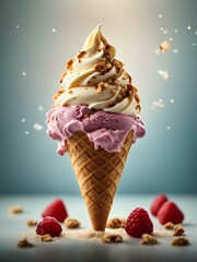 Italian gelato in waffle cone, studio lighting and background, cinematic food photography, ice cream - obrazy, fototapety, plakaty