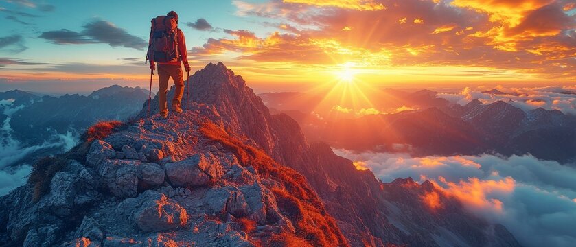 A helping hand up the cliff by hikers ascending a mountain. Collaboration and the idea of never giving up