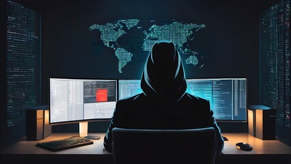 Hacker attacking internet infrastructure with cyber attack.