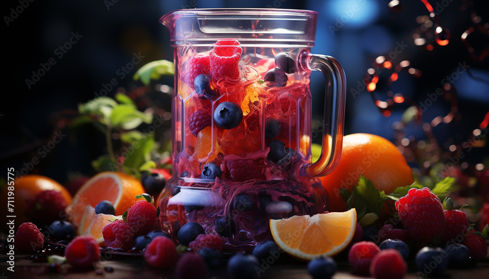 Canvas Prints freshness of fruit on wood table, close up of cocktail with lemon generated by ai