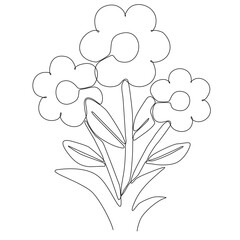 Abstract cosmos line drawing on white background. flower line drawing. Continuous line