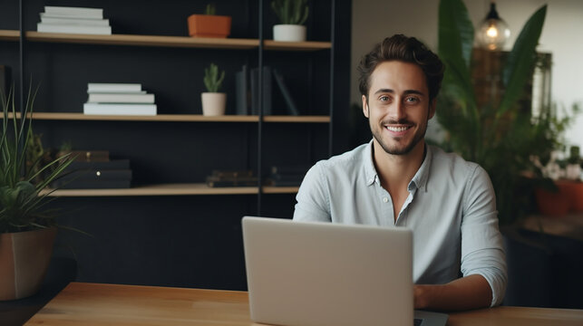 portrait of young smiling happy handsome successful businessman entrepreneur