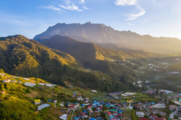 Beautiful aerial view of rocky mountain range Mount Kinabalu.