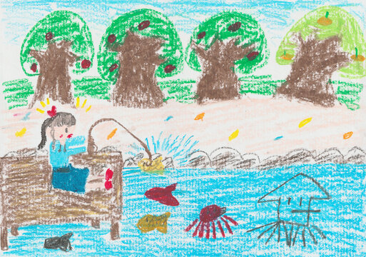 子供が描いた魚釣りの絵