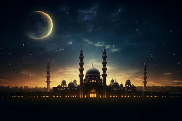 Fototapeta na wymiar 3D Illustration of Ramadan Kareem background with mosque