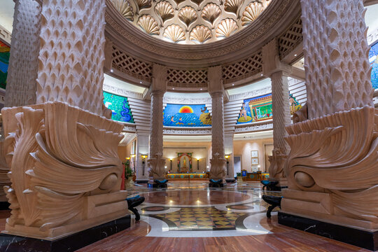 Beautiful lobby interior of the Atlantis resort in the Paradise Island, Nassau, Bahamas