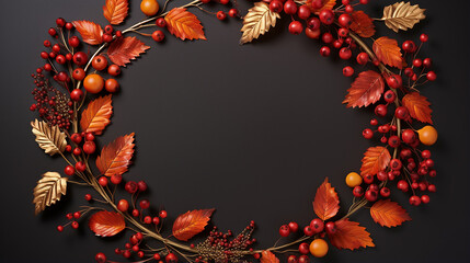 beautiful simple background with autumn round background wreath or frame