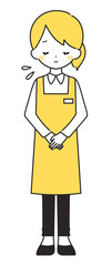 黄色｜お辞儀をして謝罪する女性店員｜エプロン