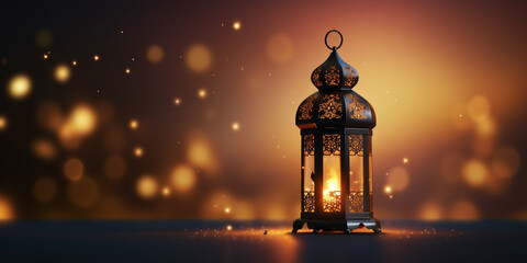 Ramadan Kareem background with golden lantern