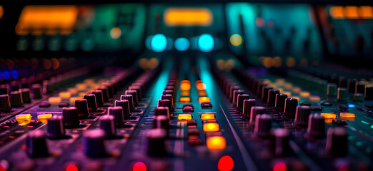 audio mixing console in a recording studio
