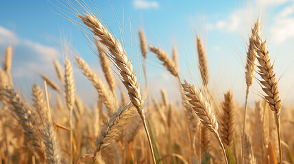 Fototapeta premium photo of wheat spikelets in field