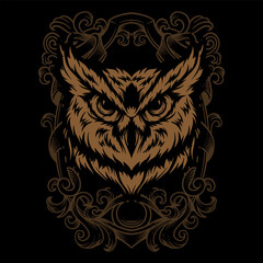 Owl Head Illustration with engraving ornament