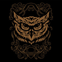 Owl Head Illustration with engraving ornament