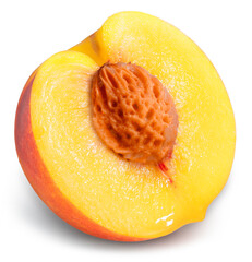 Yellow Peach fruit isolated on white background, Fresh Yellow Peach on White Background With...